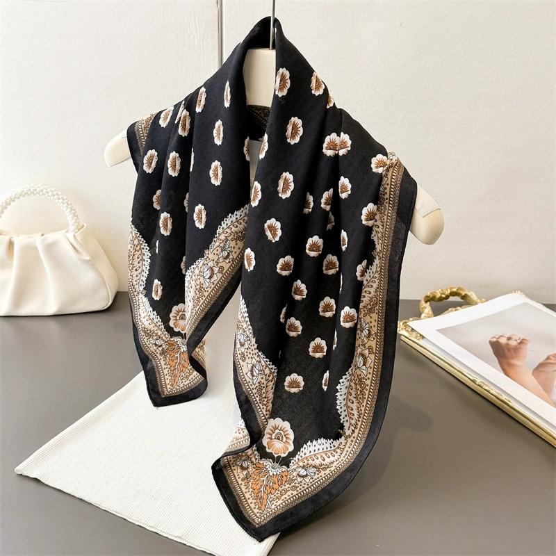 Vintage 68Cm Square Feminine Scarf Hijab Elegant Cotton Feeling Headband Kerchief Vintage Headscraf Shawl Wrap