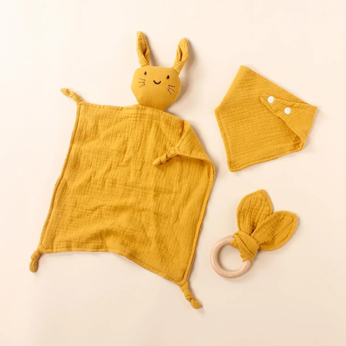 3 stuks Collectie Katoen Muslin Baby Slab Stuffed Konijn Pop Pasgeboren Troostdoek Veiligheidsdeken Baby Slaap Knuffeldoekje Bijtring gember