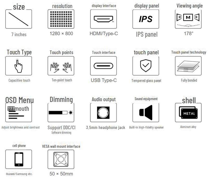 Raspberry Pi 7" 1280x800 Capacitive Touch Display with HDMI/Type C