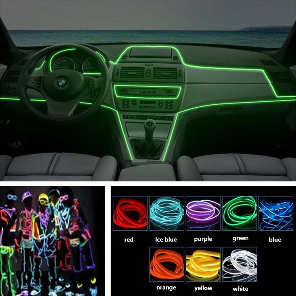 5M Flexible Neon Light Car EL Wire Rope Tube LED Strip Waterproof Party Decor Lamp With 12V Controller