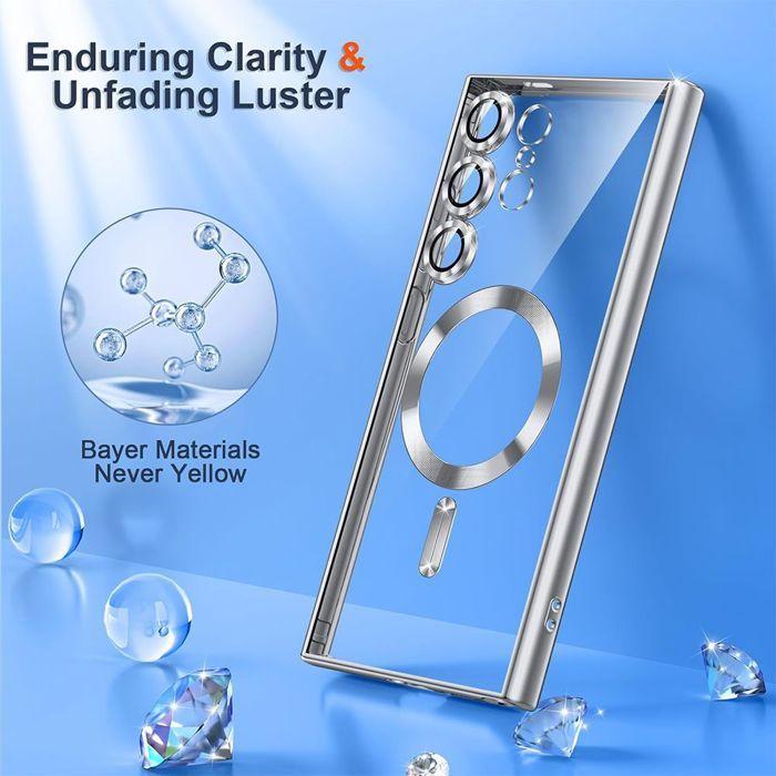 Case for Samsung Galaxy S25 Ultra - with Magnetic Ring - Silver + 2 Tempered Glasses - BOOLING®