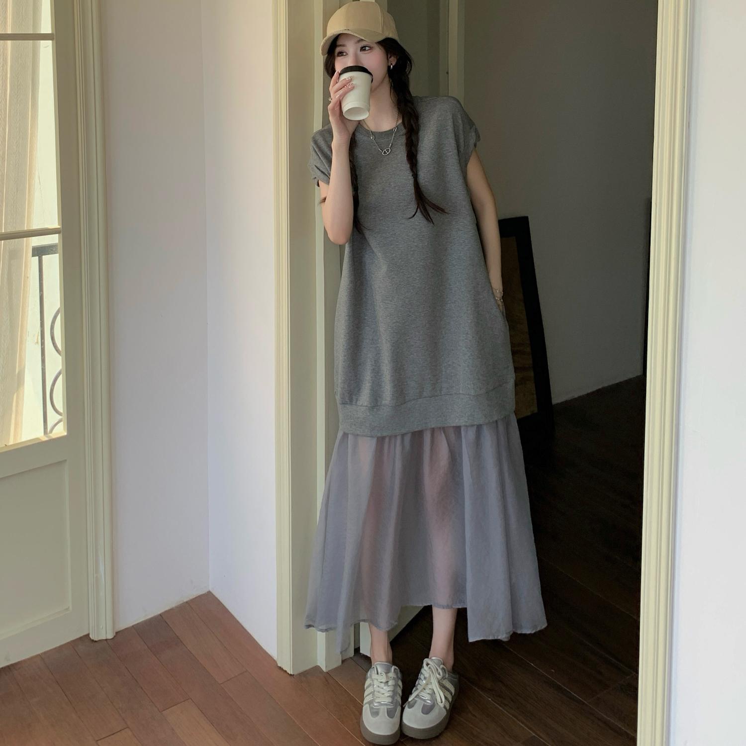 

Dimanaf Женское платье 2025 размера плюс Свободное летнее винтажное платье Базовое длинное повседневное платье-рубашка Макси 3XL серый