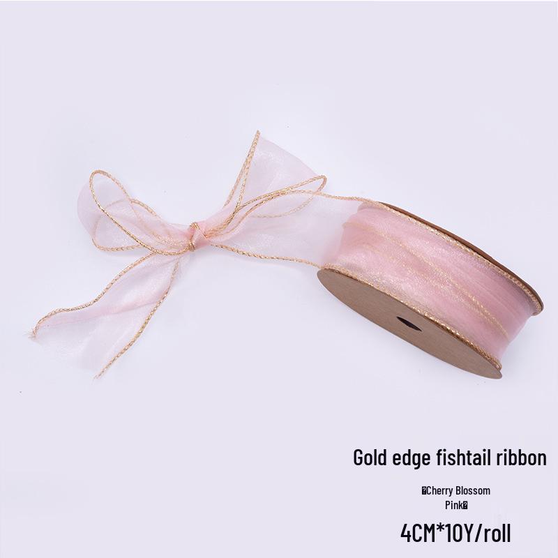4cm Gold Edge Fishtail Yarn Ribbon for Floral Bouquets, Cake Decorations, Gift Bows, and DIY Projects.