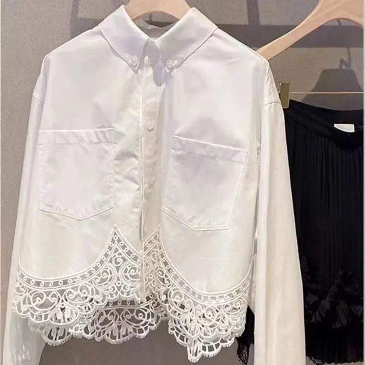 Women's Spring/Summer Elegant Patchwork French-Style Shirt with Sun-Protective Lapel (Layering Top)