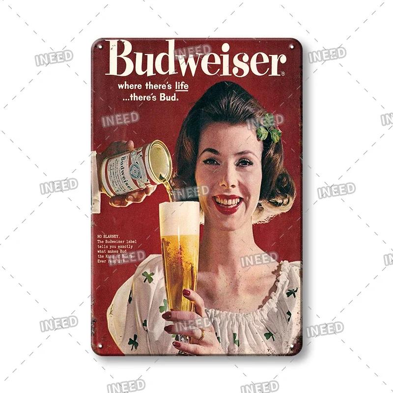 Original Budweiser Bier-Blechschild, lustige Metallplakate, Retro-Wandschild, Vintage-Schild für Bar-Club-Wanddekoration