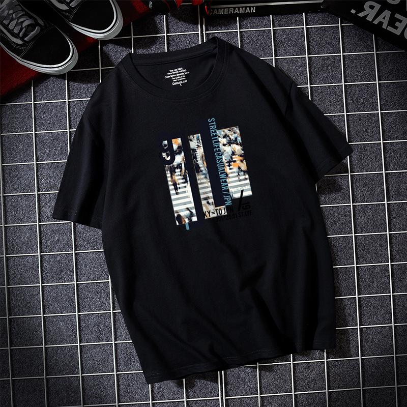 

S-6XL Большой размер Мужская футболка с короткими рукавами 100% хлопок Мужская повседневная футболка M чёрный