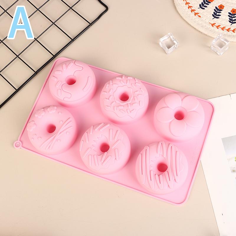 Silicone Donut Mold 6 Cavity Chocolate Mold Pastry Bread Cake Mould Non-Stick Dessert Mold Diy Baking Tray Doughnut Making Tool
