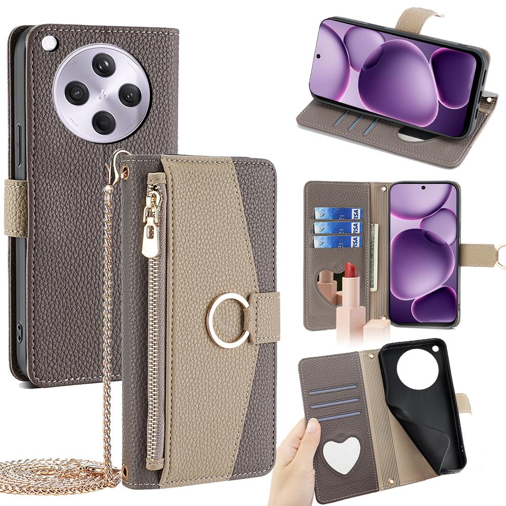For Oppo Find X8s+ 5G Case Mirror Wallet Leather Phone Cover with Chain Shoulder Strap