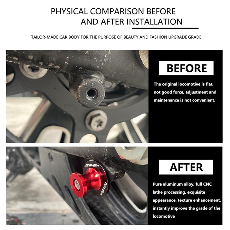 Für Kawasaki ER6N ER 6N ER-6N 2006-2016 2013 2014 2015 Motorradzubehör CNC M6/M8/M10 Schwingarmspulen Schieber Ständerschrauben