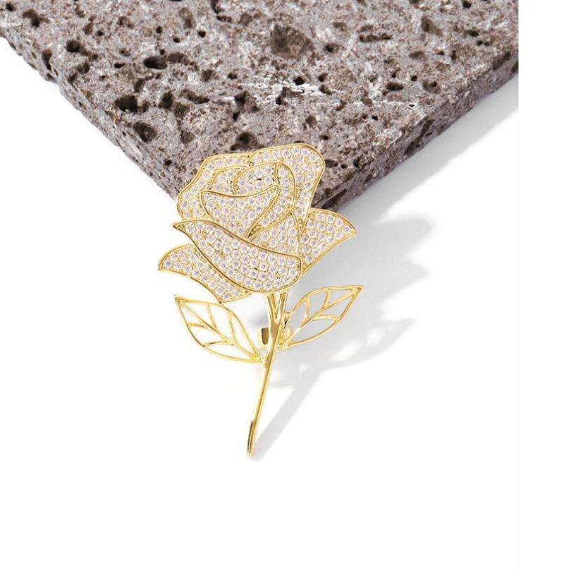 Rhinestone Rose Flower Brooches Lapel Pins for Women Bling Rose Pin for Clothes Scarf Hat Accessories Jewelry Gifts