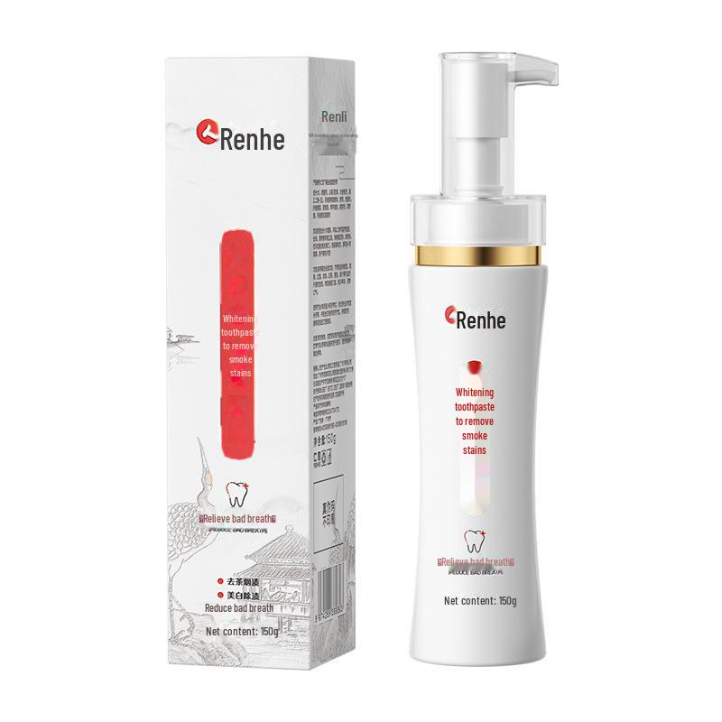 Renhe Toothpaste: Whitens, Removes Smoke Stains, Freshens Breath with Baking Soda, Probiotics; Push-type Innovation.