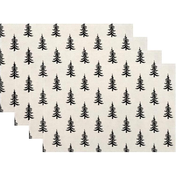 Mid Century Placemats Set of 4, Boho Abstact Sunset Leaf Stripe Decorative Table Mat 12 x 18 Inch Heat Resistant Non Slip Line Fabric Summer Place