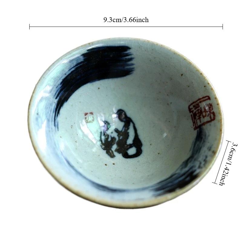 

Hand-Painted Calligraphy Tea Bowl - Ancient Pottery Bamboo Hat Cup for Puer Tea & Zen Ceremony, Single Chinese Tea Ceremony Cup 70ml