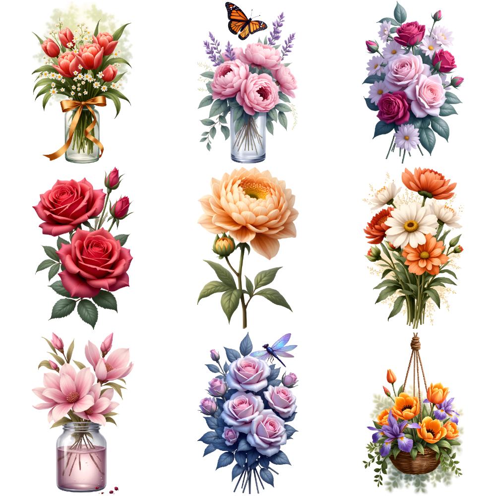 9 шт. Временные татуировки Цветочные букеты Иллюстрации Садовые сцены Цветочные узоры Временные тату-наклейки Для мужчин Детей