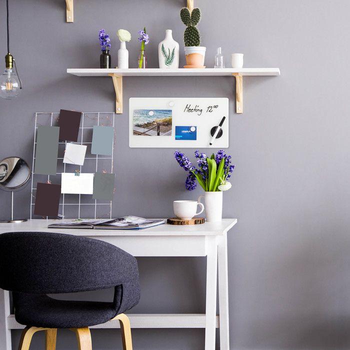 Relaxdays Tableau mémo magnétique, Verre Protecteur, Panneau Pense-bête, 3 aimants, 20 x40 cm, blanc