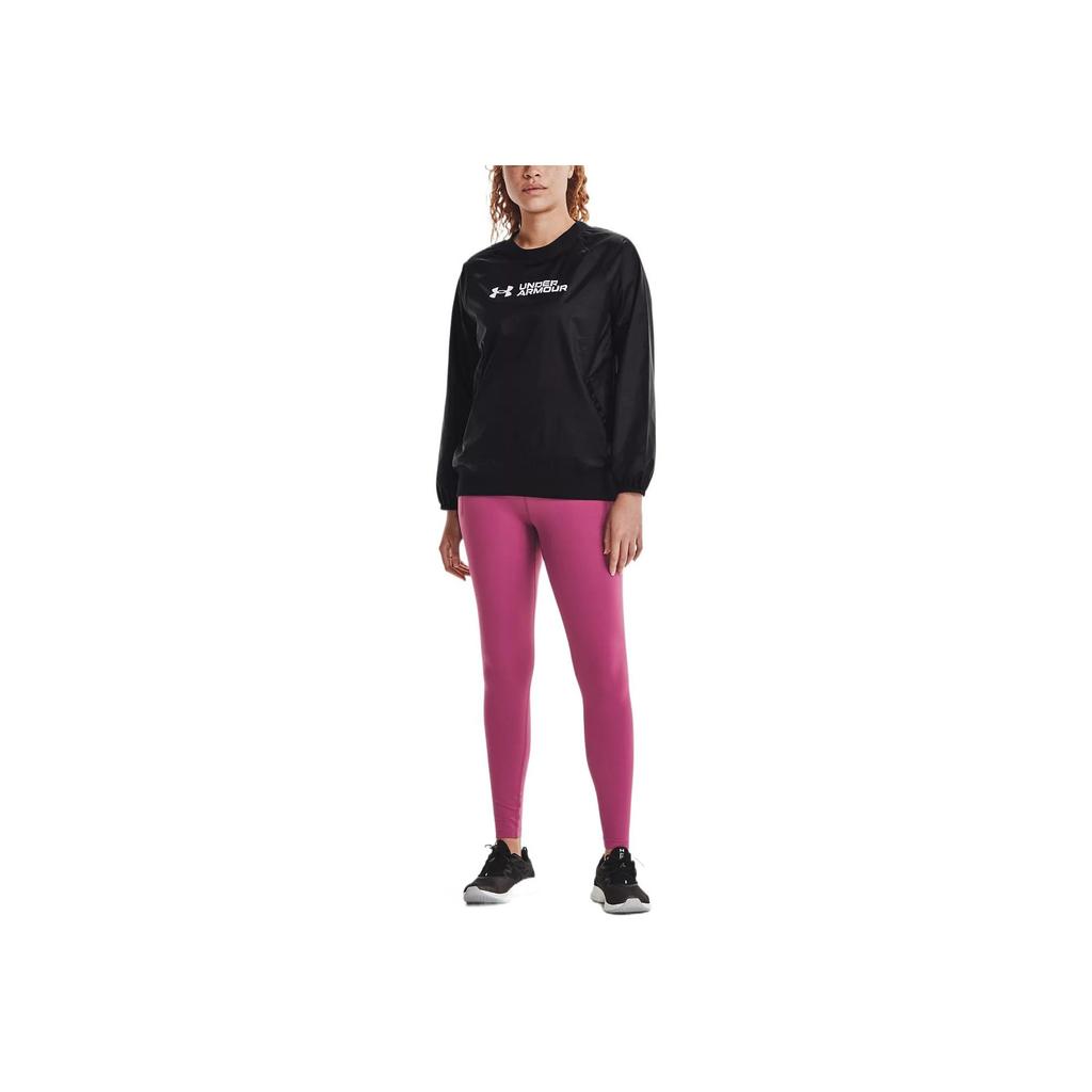 Under Armour Recover Casual Solid Color Big Logo Crew Neck Training Long Sleeve Sweatshirt Women Sweatshirt Black 1364012-001