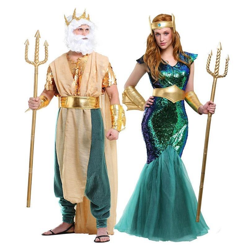Halloween Mermaid King Fish Adult Couple Mermaid Costume Ancient Cleopatra Pharaoh Performance Costume
