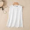 ZANZEA Women Lace Crochet Splice Summer Casual Rpund Neck Sleeveless Tank Tops