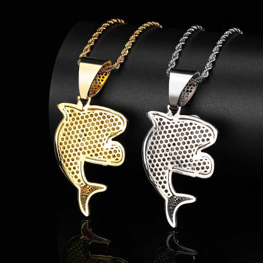 1pc Crystal Shark Boxing Cartoon Pendant Necklace With Rhinestone Decoration For Men, Hip Hop Personalized Jewelry