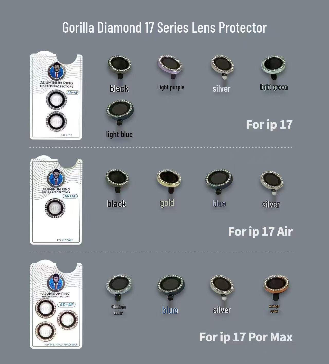 Compatible Apple 17 Pro Max Tempered Lens Film - High Clarity Mobile Lens Protector Large Diamond 17 Series Lens Film