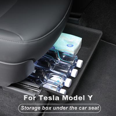 For Tesla Model Y Under Seat Storage Box Organizer Tray Flocking Storage Box Interior Sort Out No Trace Modification Accessories