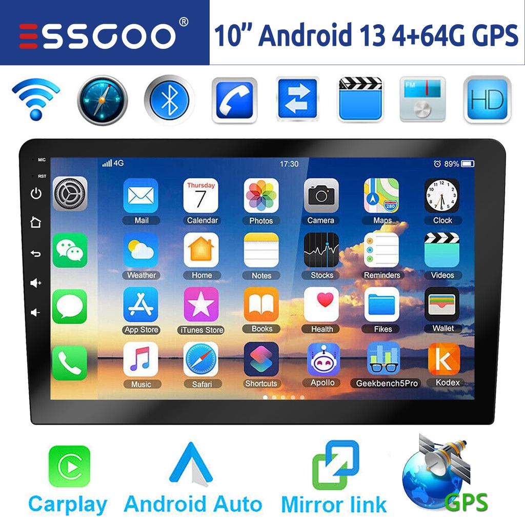 ESSGOO 7"/9"/10“ 2 DIN Android 13 4+64G Car Stereo Carplay Android Auto GPS Navigation Bluetooth FM RDS Radio WIFI Touchscreen