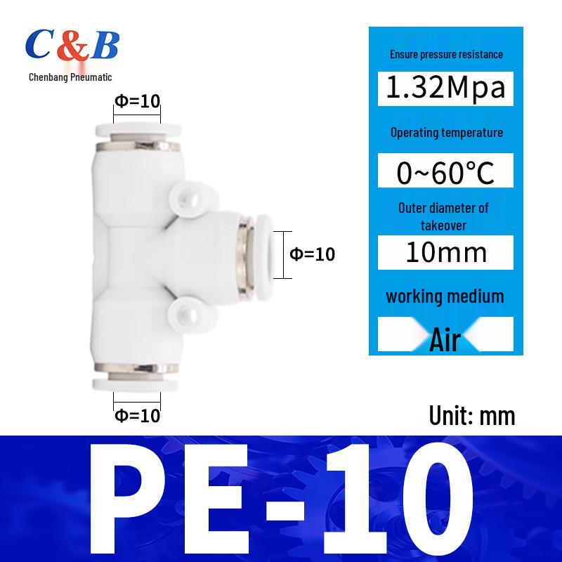 Pneumatic Nylon Air Hose Quick Connect Fittings: PU Straight, PY 5-Way, Cross 4-Way, PZA 3-Way, PE Connector with White/Blue Cap