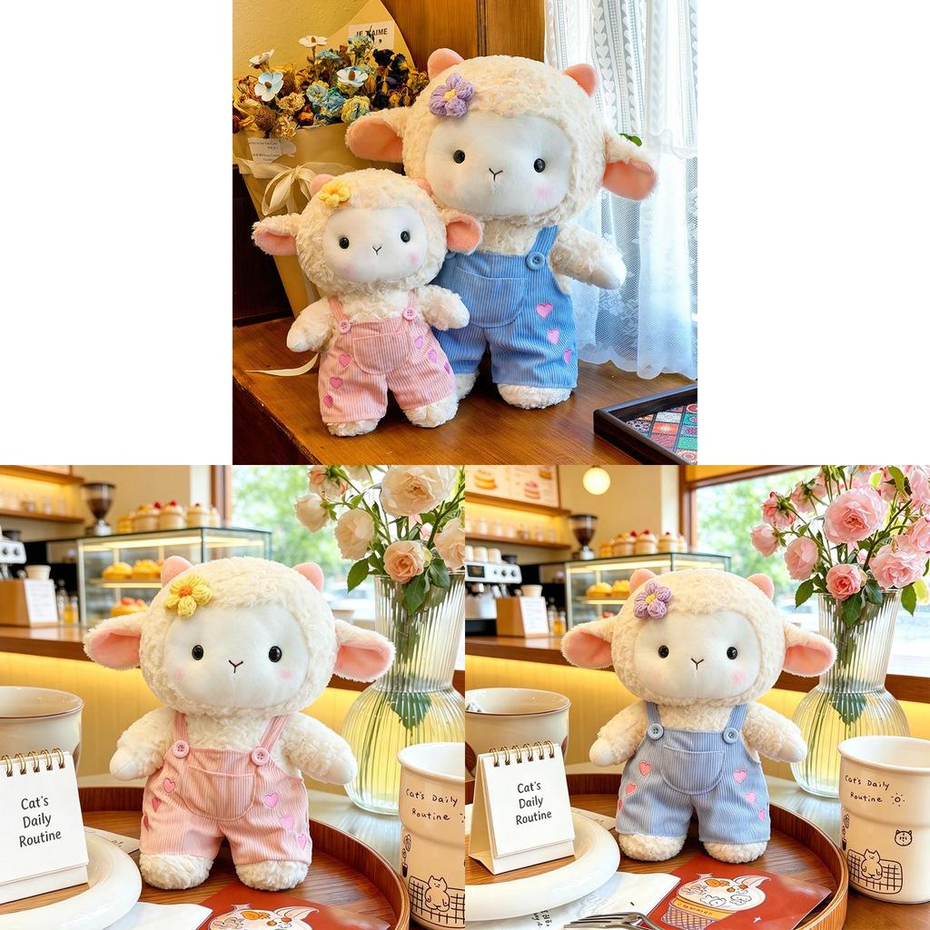 Backstrap Sheep Plush Toy With Flower Design Soft Cotton For Kids And Collectors
