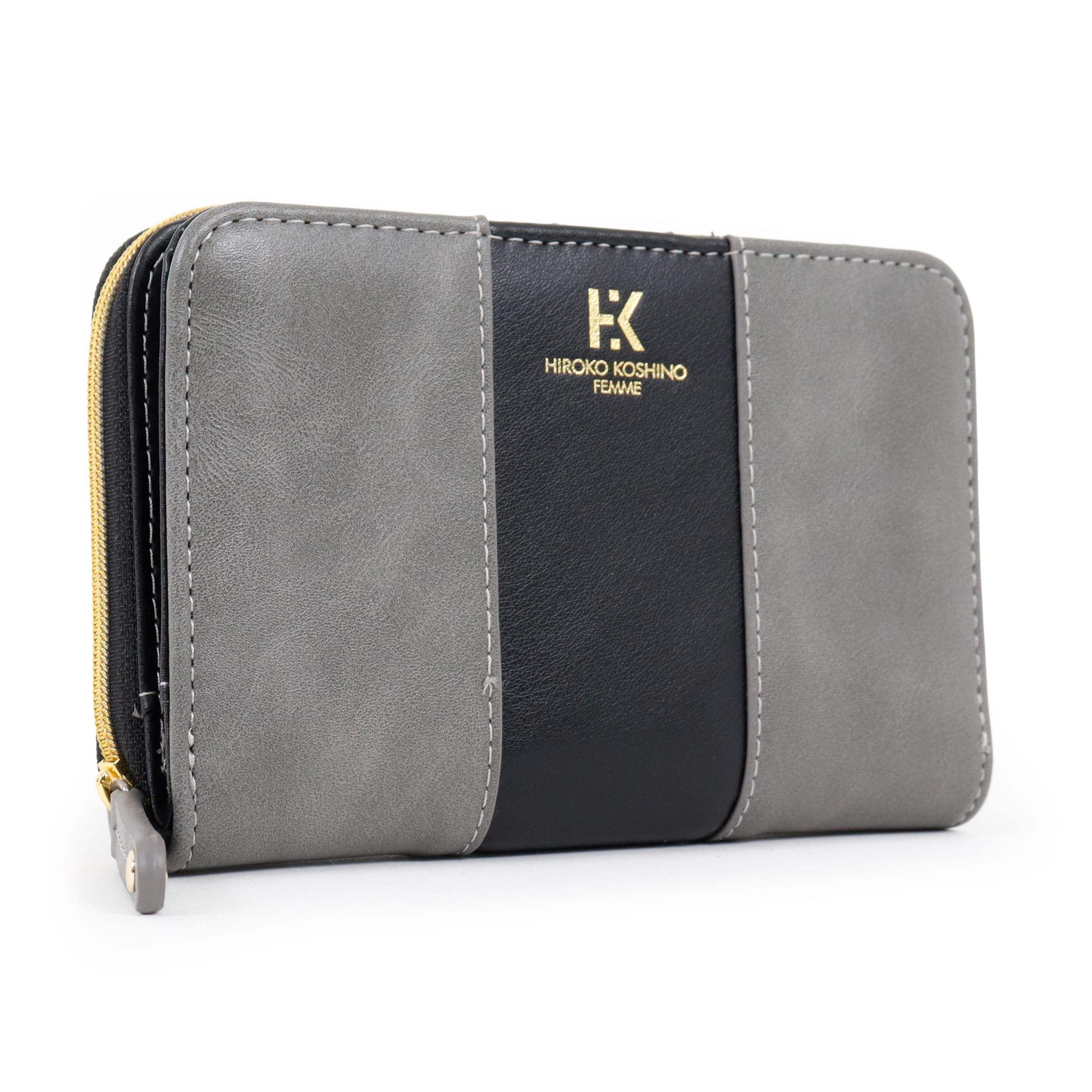 

Hiroko Koshino Femme Bifold Wallet with Round Large Stripe Elegant Brand Design Women s Zipper, Capacity, Two-Tone Stitching, (Black) чорний