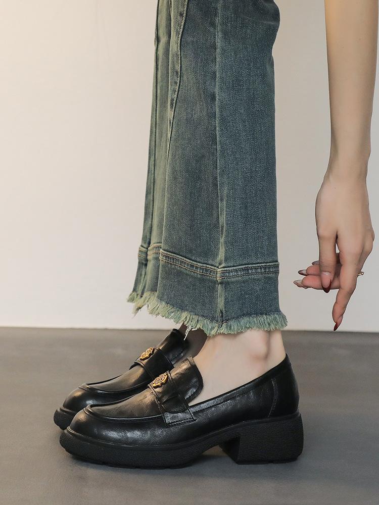 Женские лоферы на платформе Camellia мягкая кожа ретро однотонные на один шаг британские маленькие кожаные туфли 40 4660₽