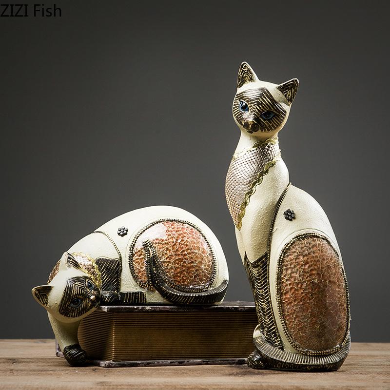 Estatua Creativa de Gato Siamés Adornos de Animales Encantadores Decoración de Escritorio Artesanía Moderna Escultura de Resina de Gatito Decoración Estética para Habitación