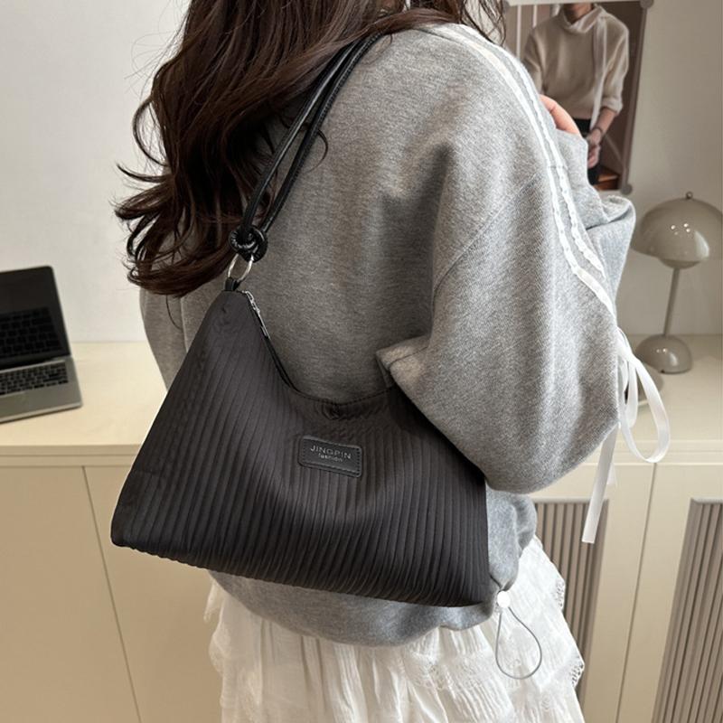 Large Capacity PU Leather Women Shoulder Bag Fashion Lightweight Striped Pattern Stylish Solid Color Crossbody Bag KTB