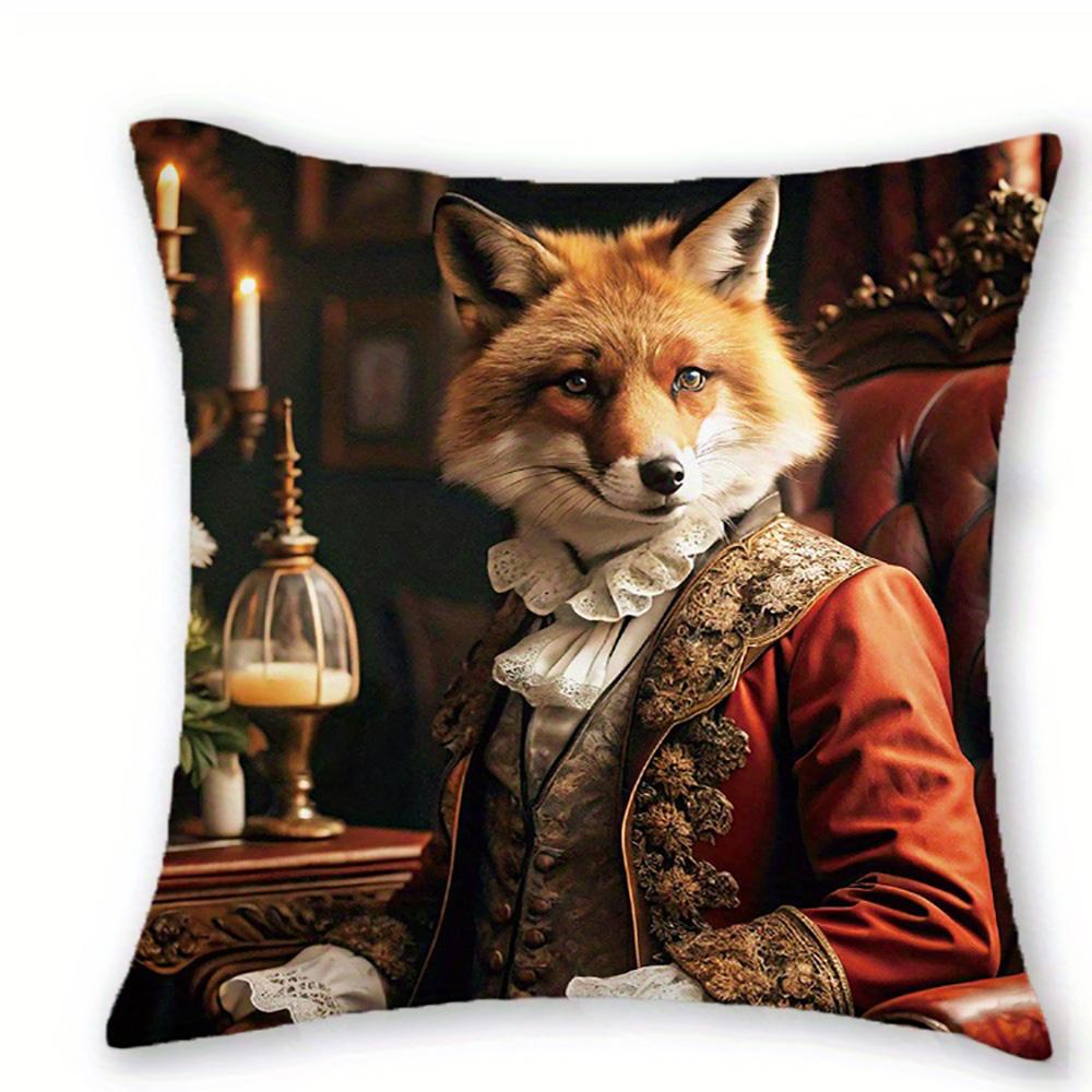 Retro nobel dierenportret Dubbelzijdig Bedrukt kussensloop Korte pluche Geschikt voor woonkamers slaapkamers sierkussenhoes 60x60cm