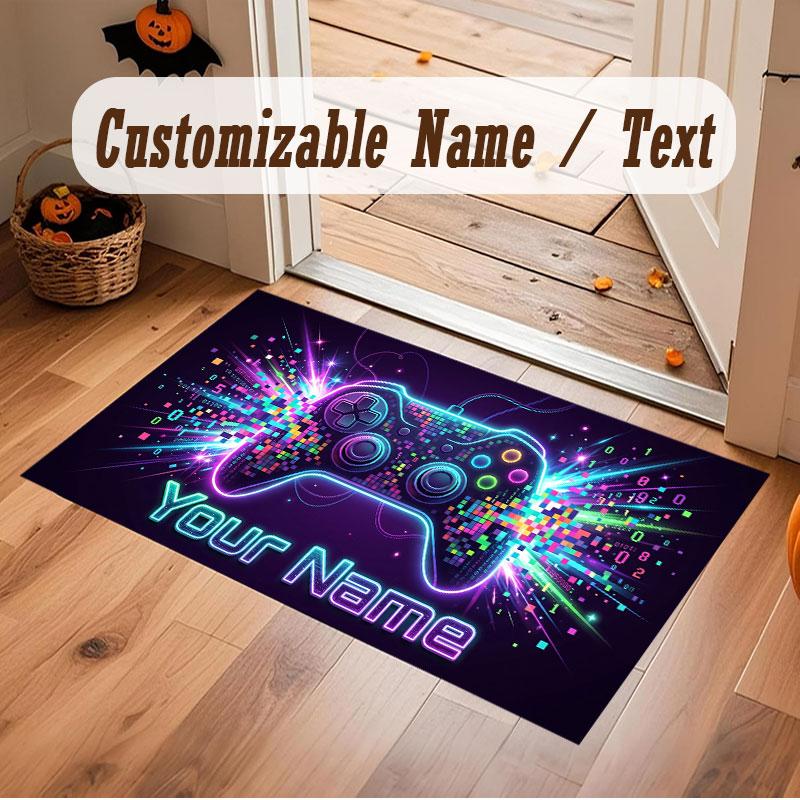 Game Controller Theme Crystal Velvet Floor Rug Personalized Custom Name Text Warm Carpet Home Decoration