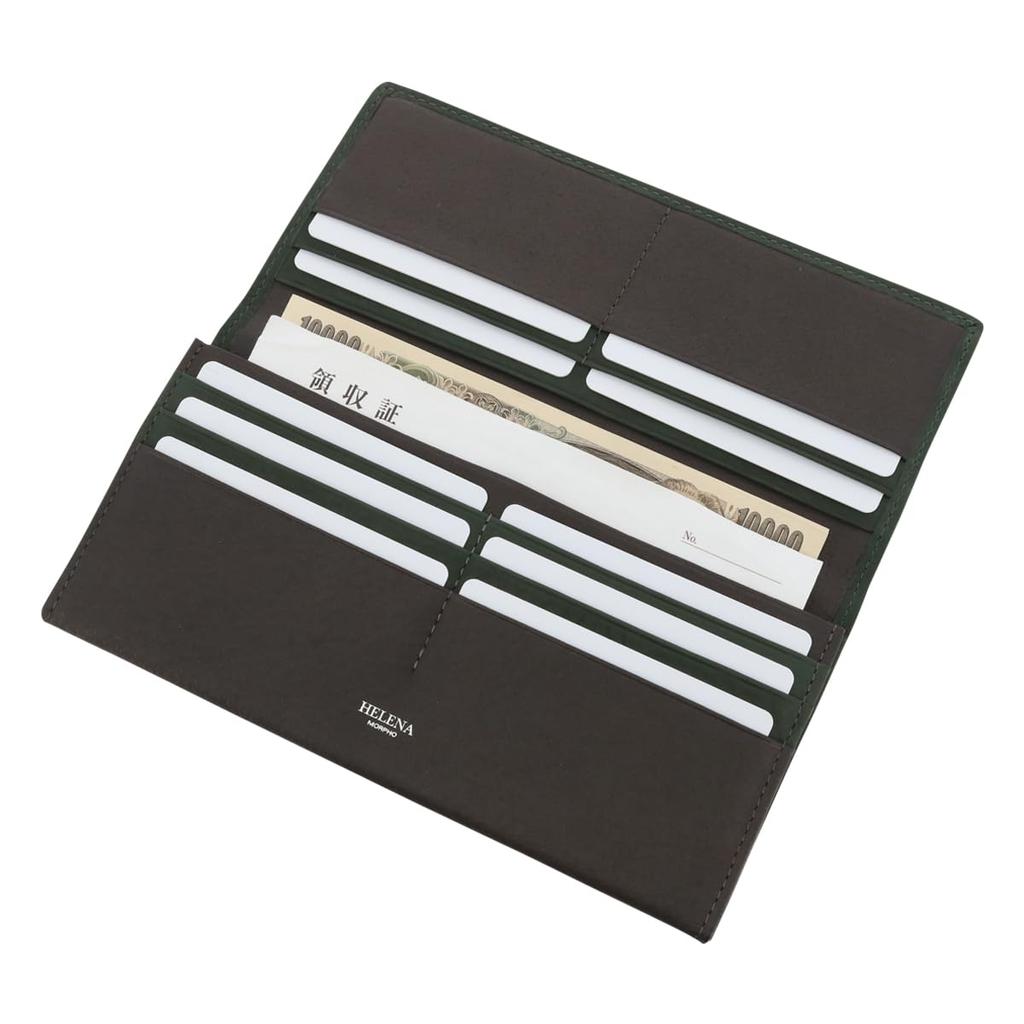 Helena Men's Slim Flap Long Wallet, 0740 Tenerezza Leather, [06] Green x Charcoal