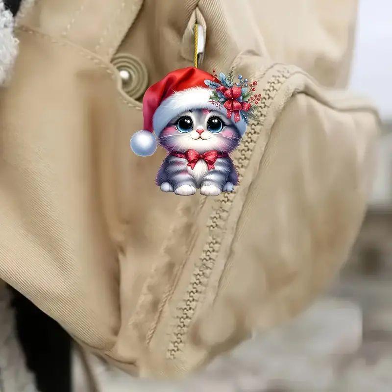 Adorable New 2d Cute Christmas Cat Pendant For Car Rearview Mirror Decoration