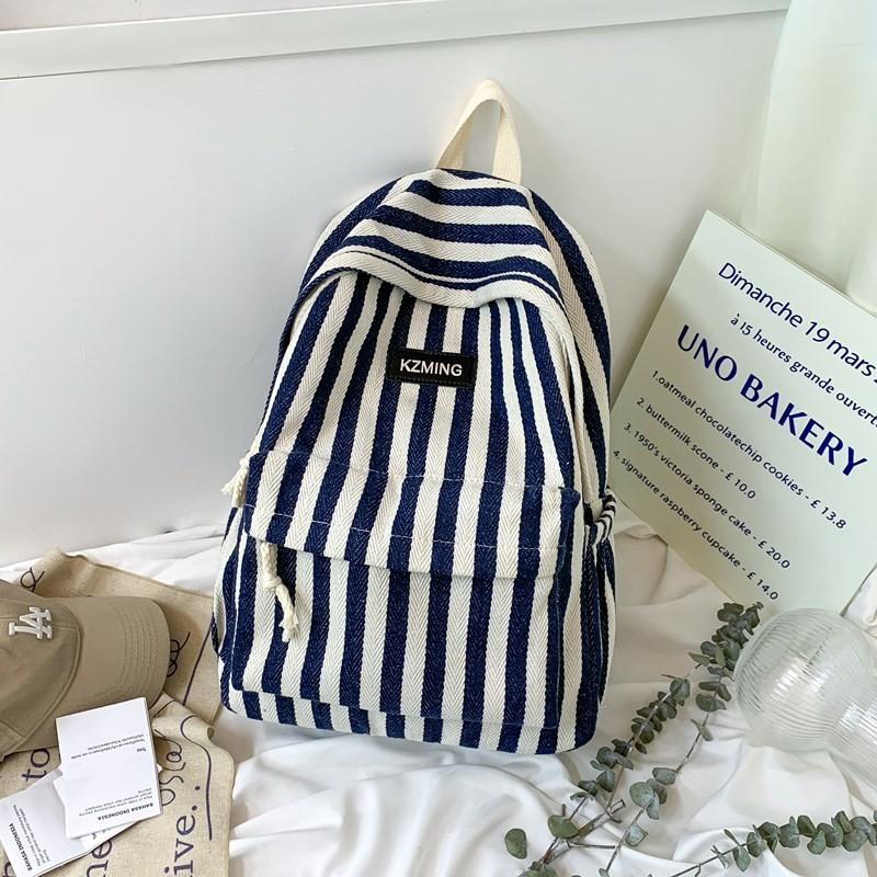 Fashionable Pattern Striped Student Canvas Backpack For Casual Daily Use