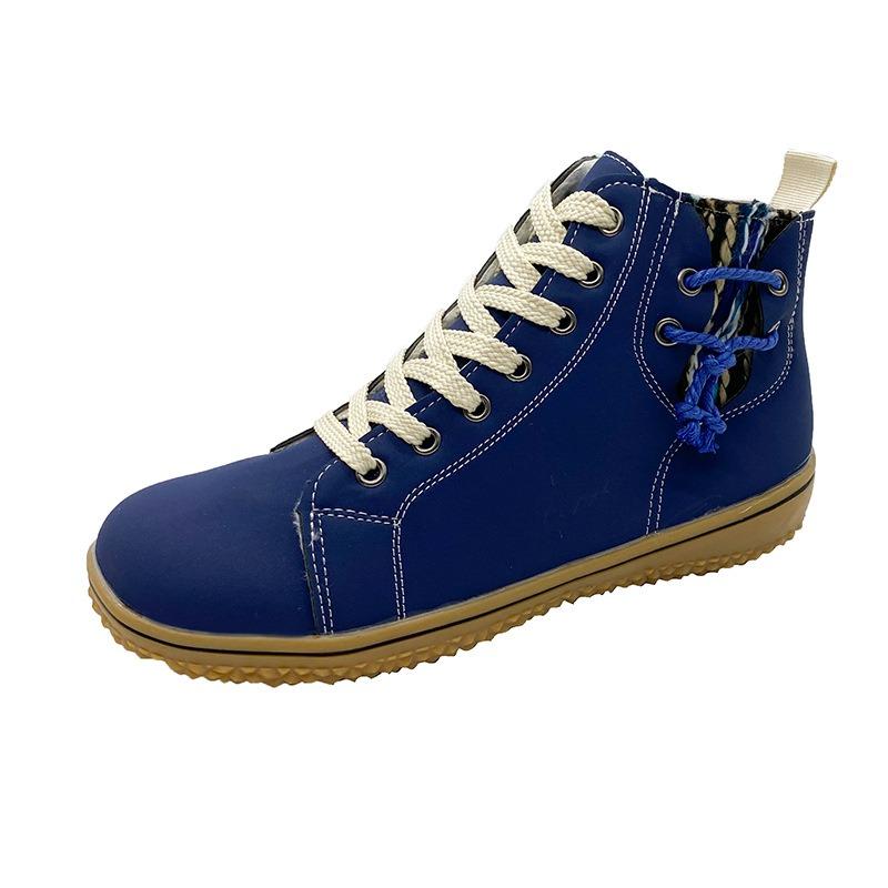 Large size Martin boots women's round head flat bottom autumn and winter lace-up zipper short boots velvet cotton shoes