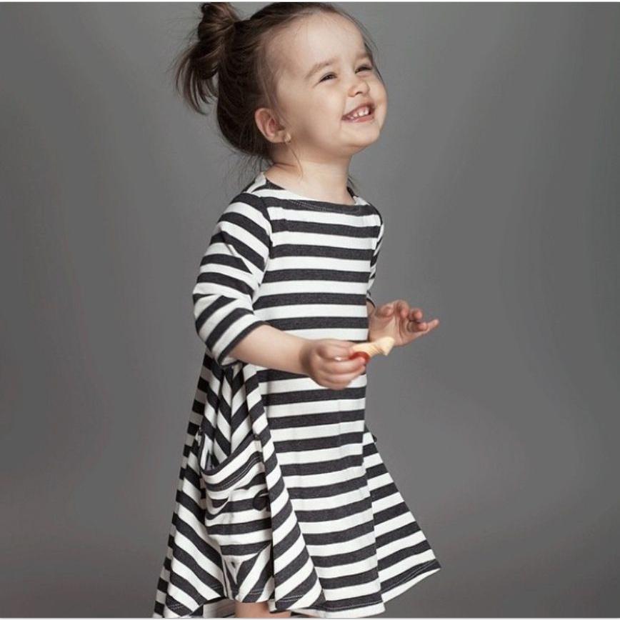Charming Parent-child Dress Clothes Set Featuring Striped Half Sleeve Baby Girl Dress