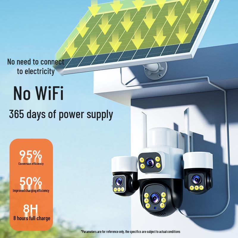 Triple Lens 4G Outdoor Camera: 360° Wide-Angle, Night Vision, Voice Intercom, Solar-Powered, Waterproof Monitoring