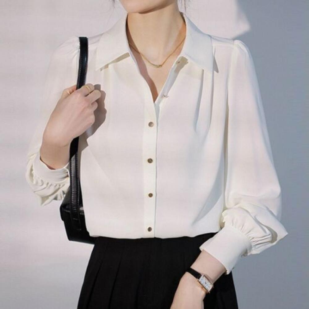 Navava Unisex Vintage Elegance Plain Long Sleeve Collar Shirt Nb2505