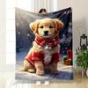 Golden Retriever in Festive Red Outfit Patterned blanket, flannel, suitable for all seasons, home decor, warm and cozy