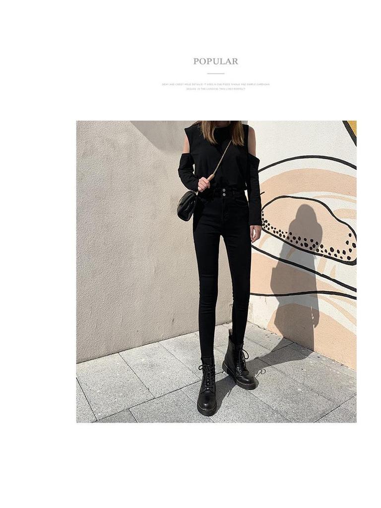 2025 Frühling Damen High-Waist Slim Fit Rauchgraue Fleecegefütterte Bleistiftjeans