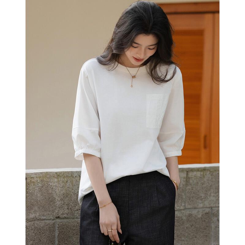 De Ma Na 100% Cotton Relaxed Round Neck Studded Pocket T-Shirt