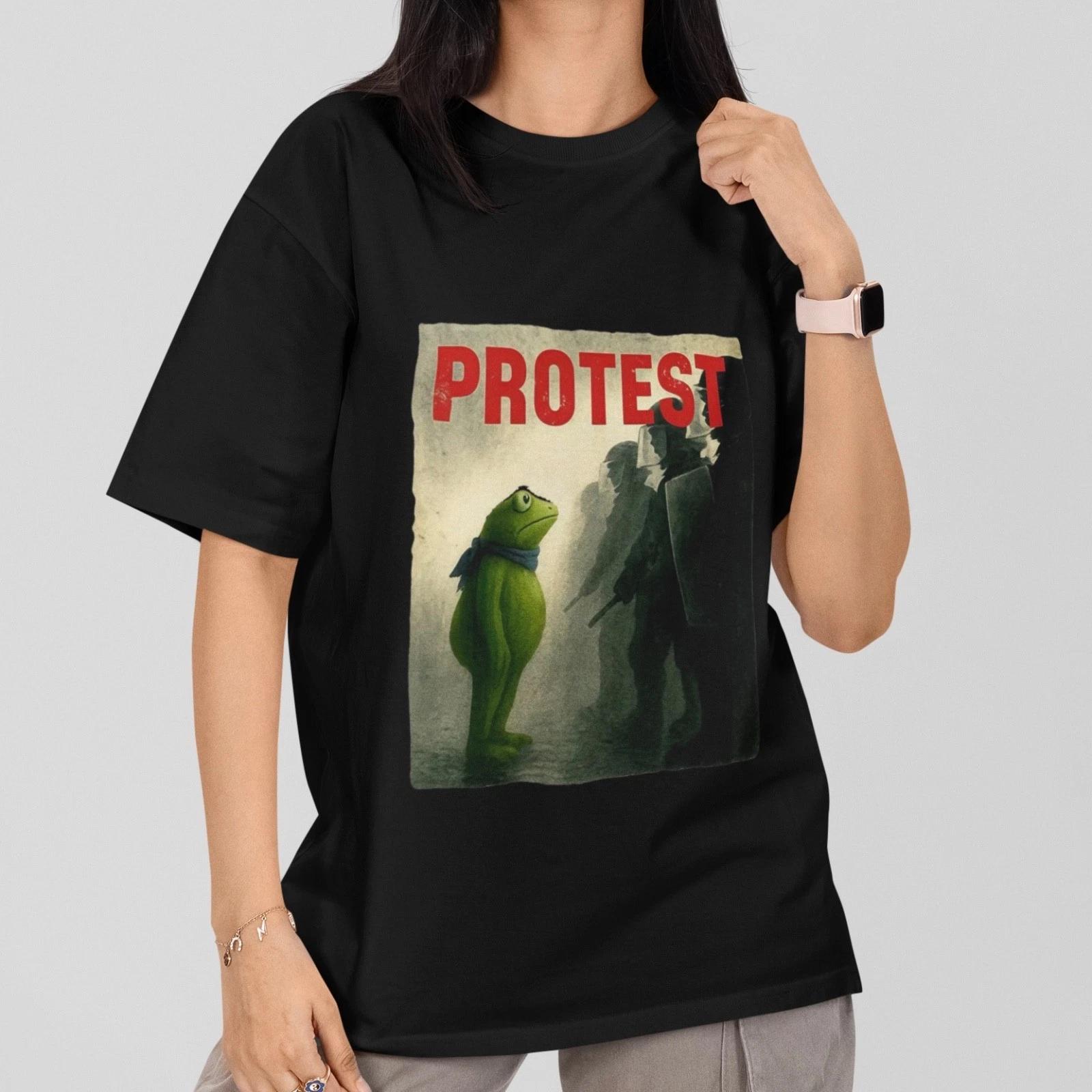 Protest Frog T-Shirt Portland Art Print Graphic Political Streetwear Unisex Top XXXL