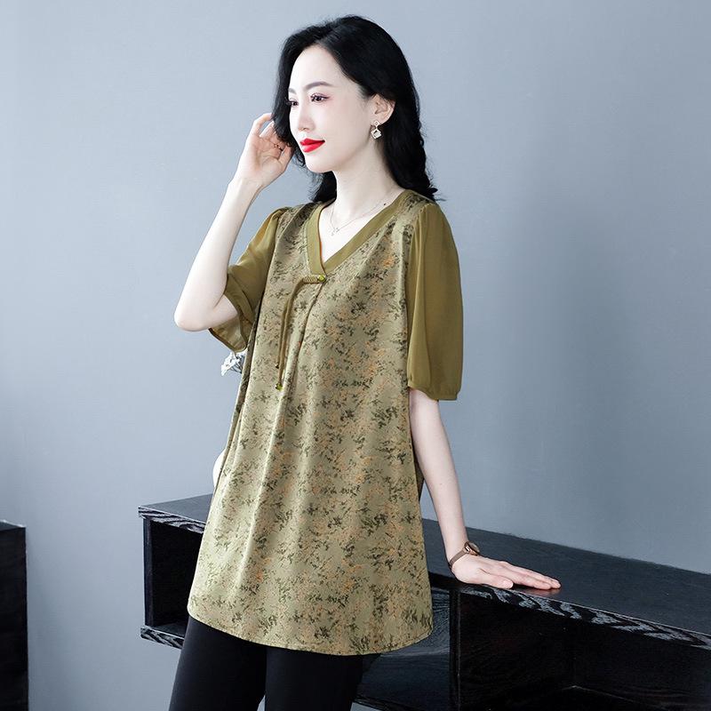 

Шифоновая блузка большого размера для женщин среднего возраста - Летний новый стиль 2XL for 140-160 jin