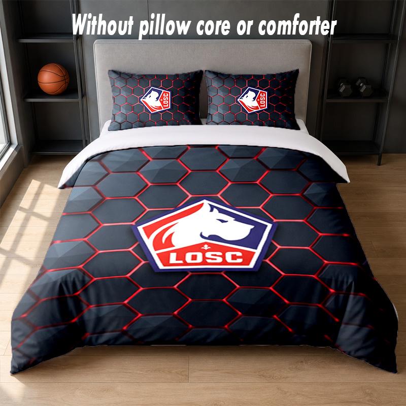 LOSC Lille FC Design Bett Bettwäsche Set 1 Bettbezug + 2 Kissenbezüge Weich Atmungsaktiv Haushalt Bettwäsche