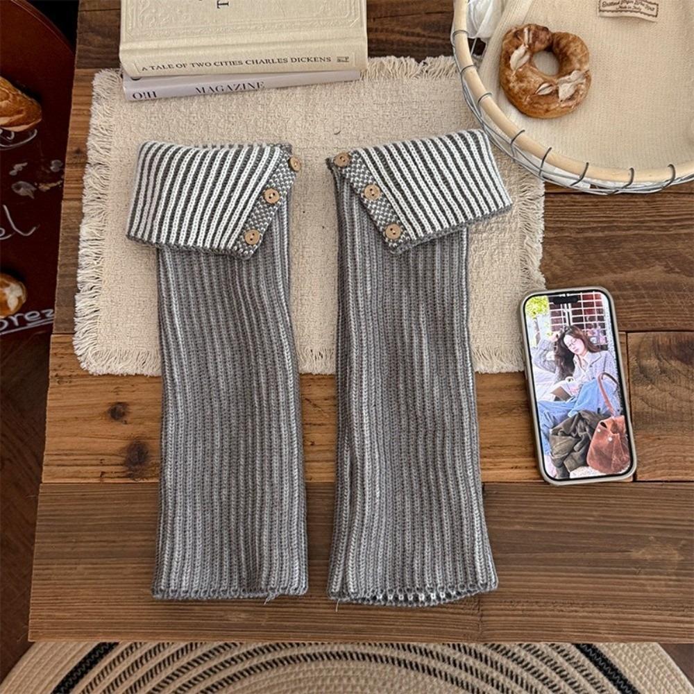 1 Pairr Vertical Striped Cuffed Leg Warmer Thickened Knit Knit Leg Sleeve Autumn Winter Wear