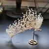 Korean Women's Sweet and Fresh Pastoral Style Fully Hand Wound Crystal Beads Long Crown Bridal Tiara Accessories