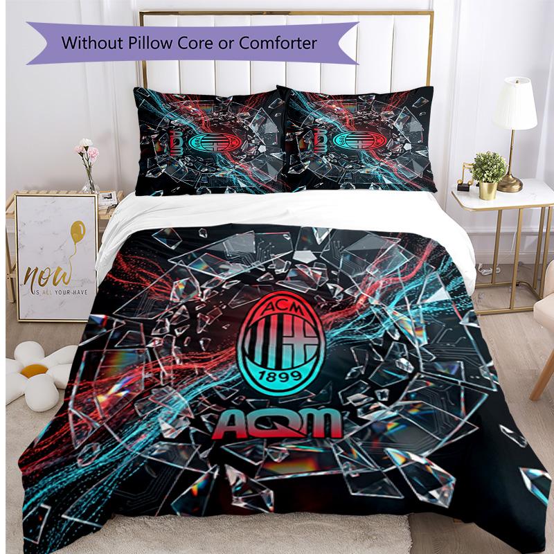 AC Milan Pattern Printed 3PCS Bedding Set Soft Skin-Friendly Washable Duvet Cover & Pillowcases Set All Season Bedroom